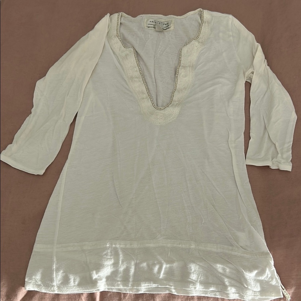 Abercrombie & Fitch White Tunic Top with Beading